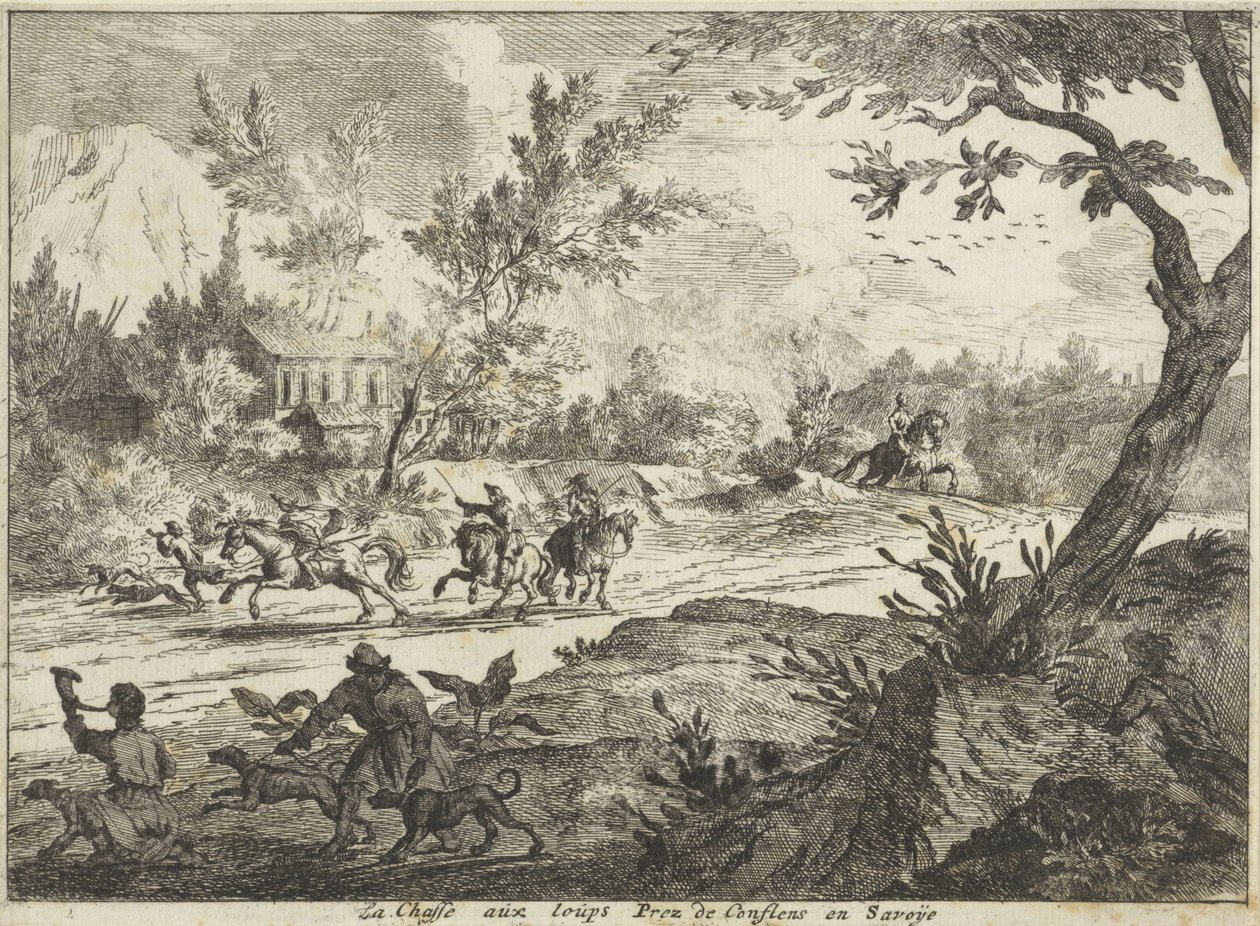Wolvenjacht bij Conflans, Savoie door Jan Vincentsz. van der Vinne