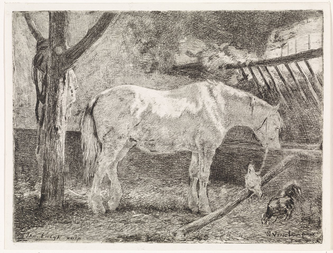 Paard in stal door Johannes Martinus Vrolijk