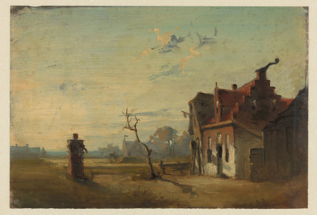 Landschap met boerenhuis en waterpomp door Jan Weissenbruch
