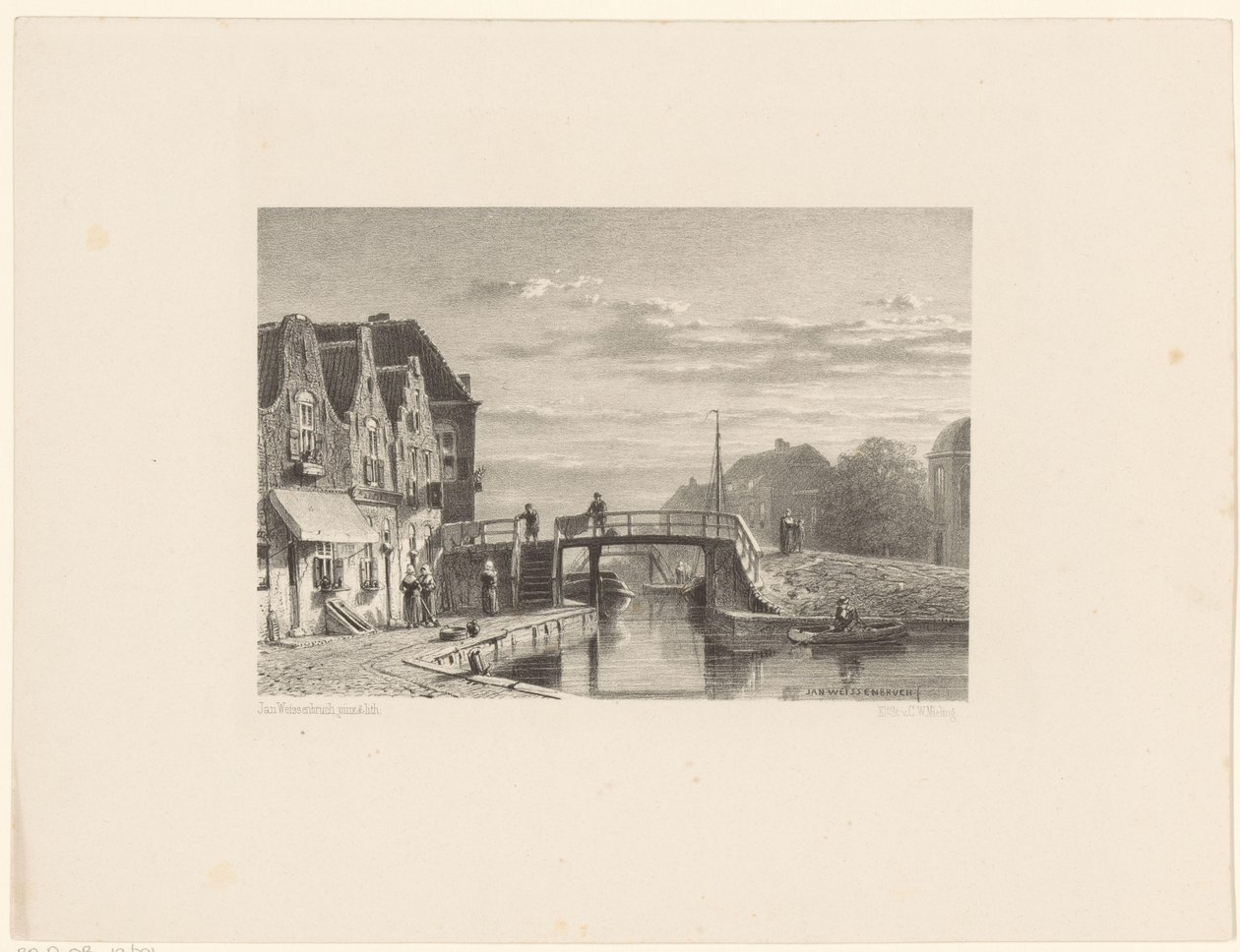 Stadsgezicht met gracht door Jan Weissenbruch