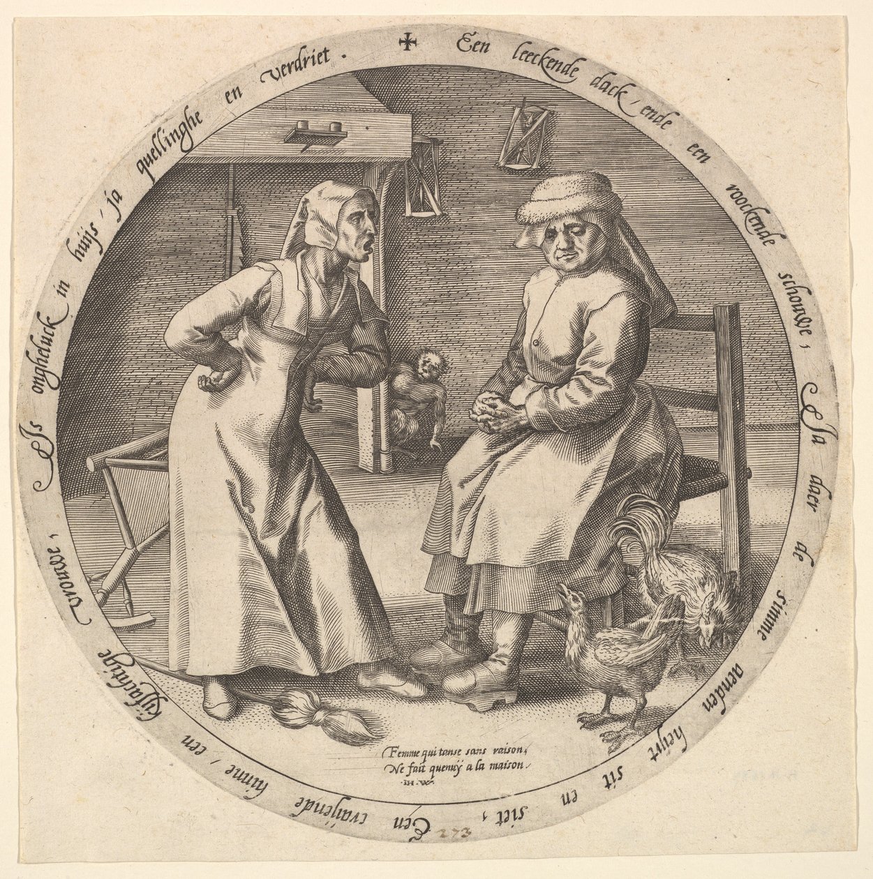 De kijvende vrouw en de kakelende hen, ca. 1568 door Jan Wierix
