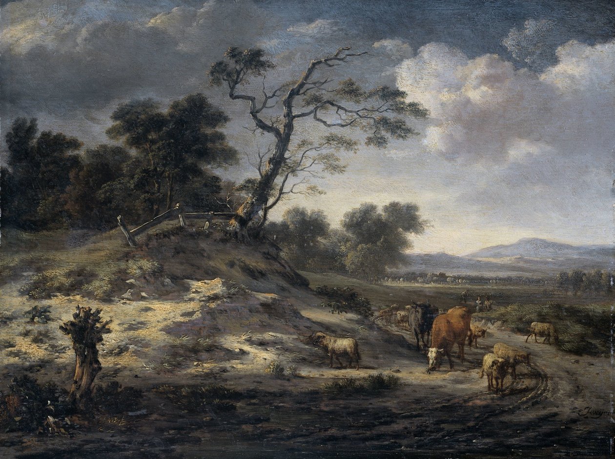 Landschap met vee op een landweg door Jan Wijnants