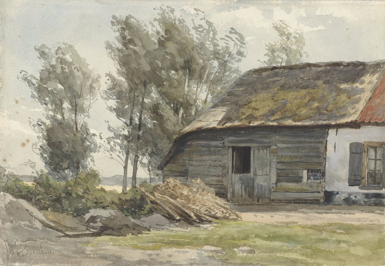 Boerenhofstede met schuur door Jan Willem van Borselen