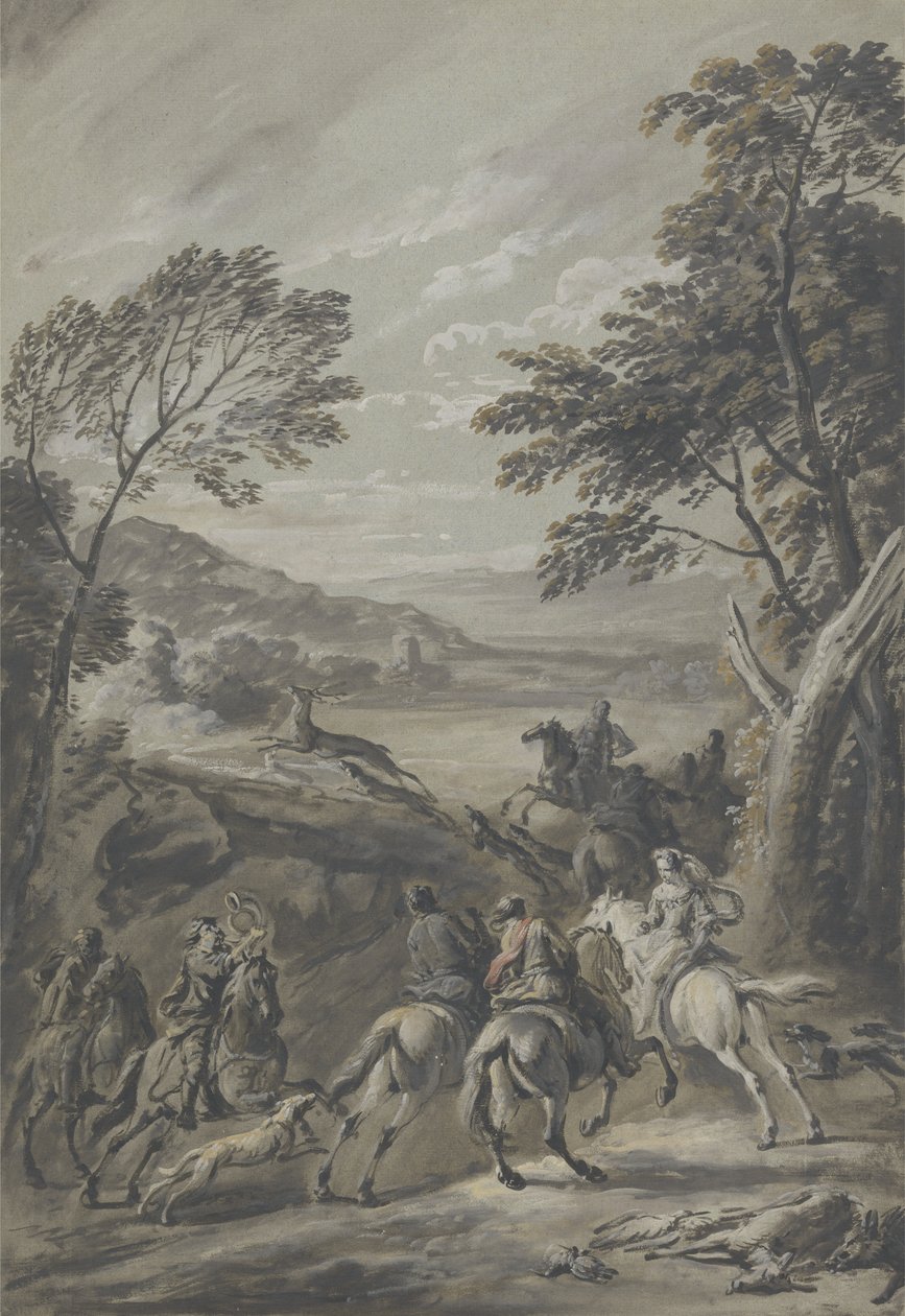 Een hertenjacht door Jan Wyck