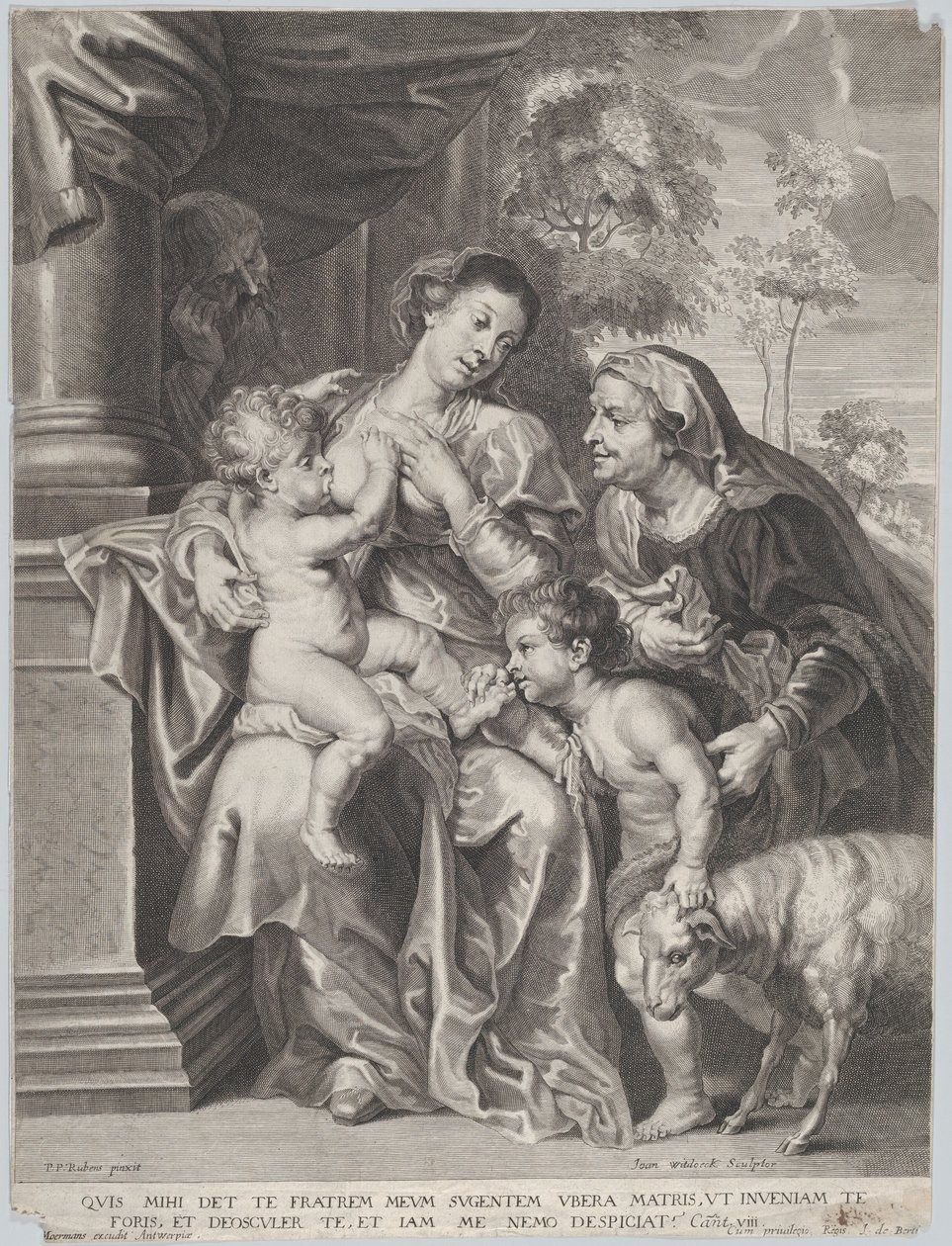 De Heilige Familie met Elizabeth en de jonge Sint Jan de Doper, de Maagd die het kind Christus voedt (c.1635-42) door Jan Witdoek