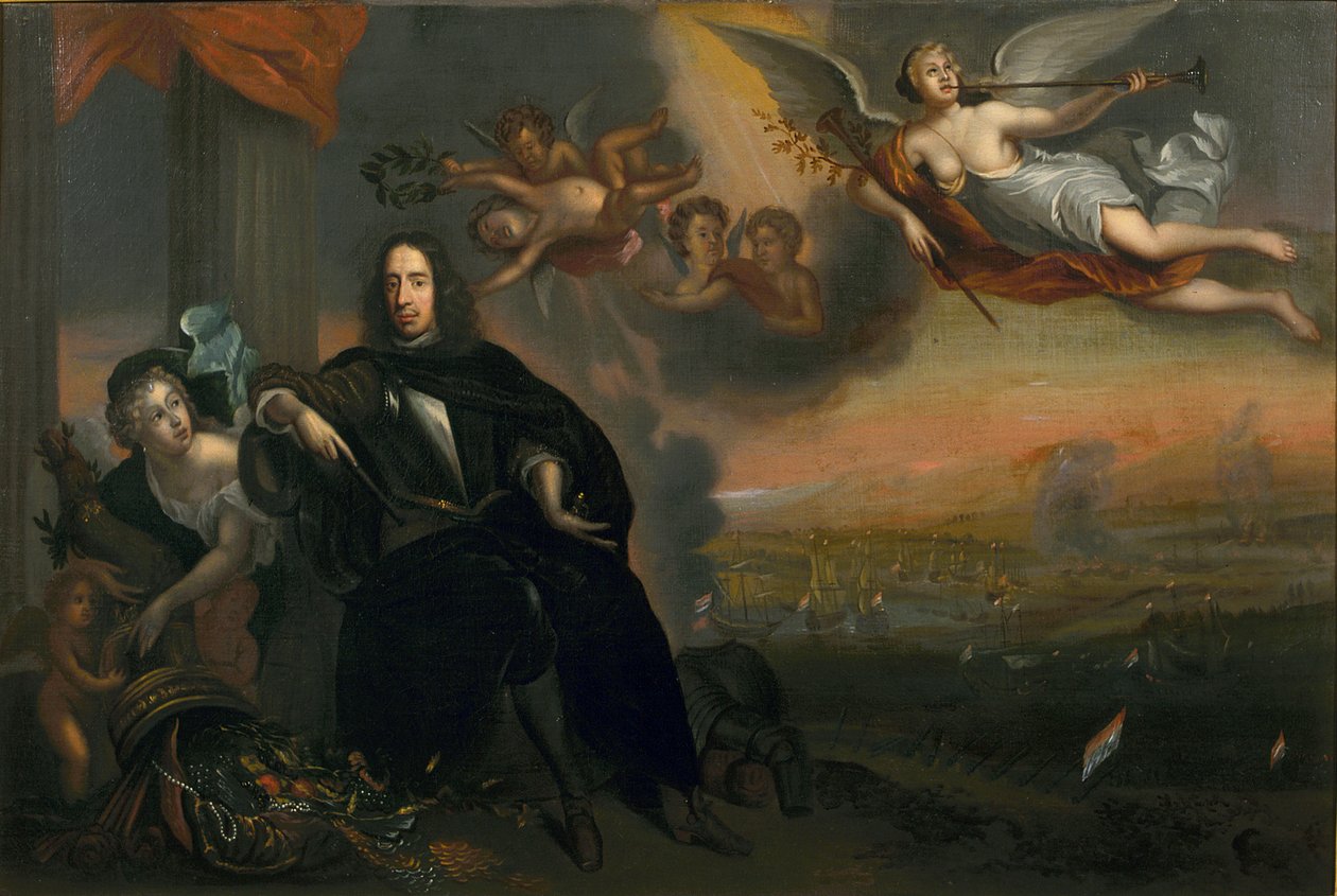 Allegorie op Cornelis de Witt (1623-1672) als aanstichter van de overwinning bij Chatham in 1667 door Jan de Baen
