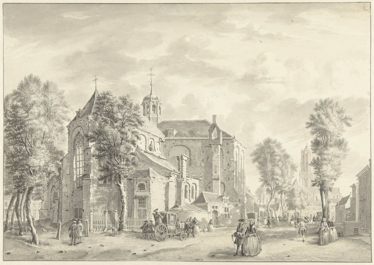 Pieterskerk te Utrecht met op de achtergrond de Dom door Jan de Beijer