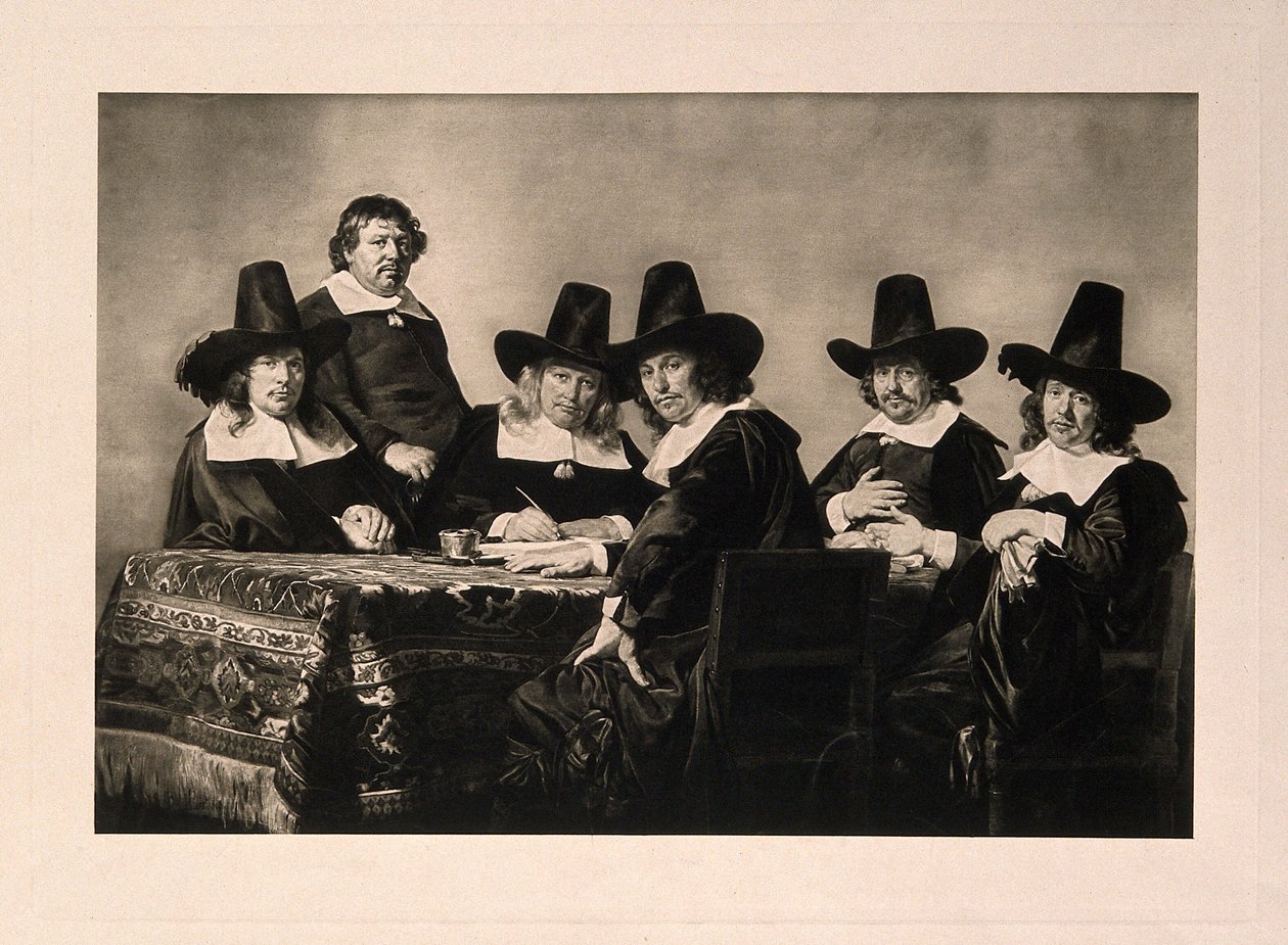 De bestuurders van het ziekenhuis voor arme kinderen, Haarlem. Fotogravure naar J. de Bray, 1663. door Jan de Bray