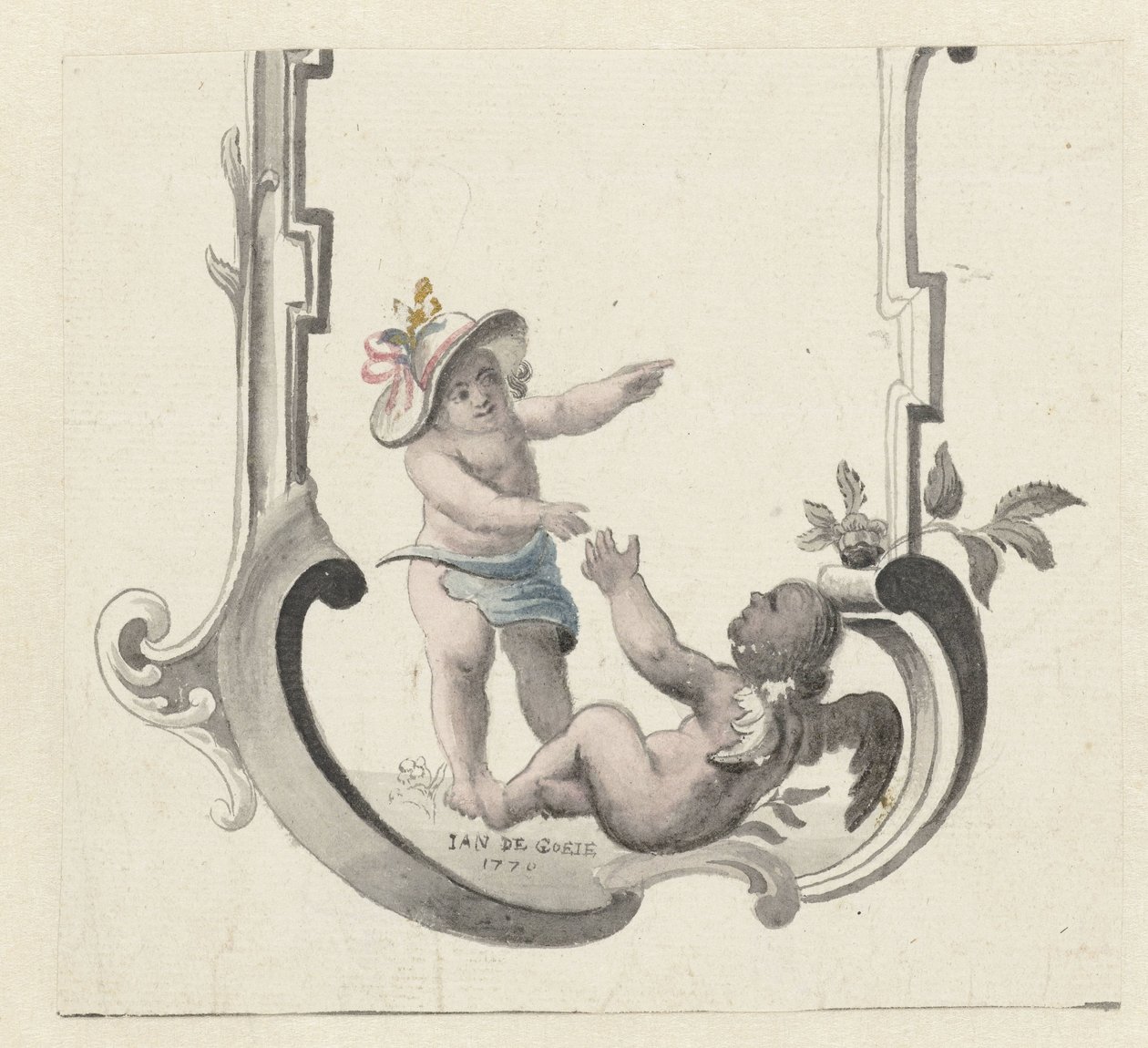 Ornament met twee spelende putti door Jan de Goeje