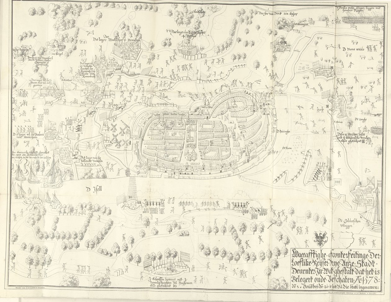 Beleg en inname van Deventer, 1578 door Jan de Lange (II) (signed by artist)