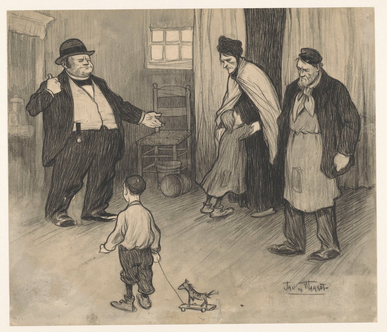 Huisbaas zet gezin uit huis door Jan de Waardt (signed by artist)