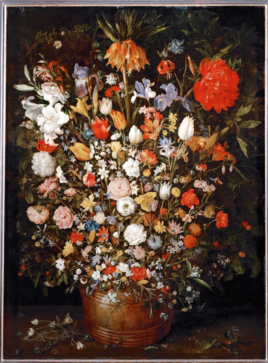 Groot boeket bloemen in een ... (olieverf op eikenhout) door Jan the Elder Brueghel