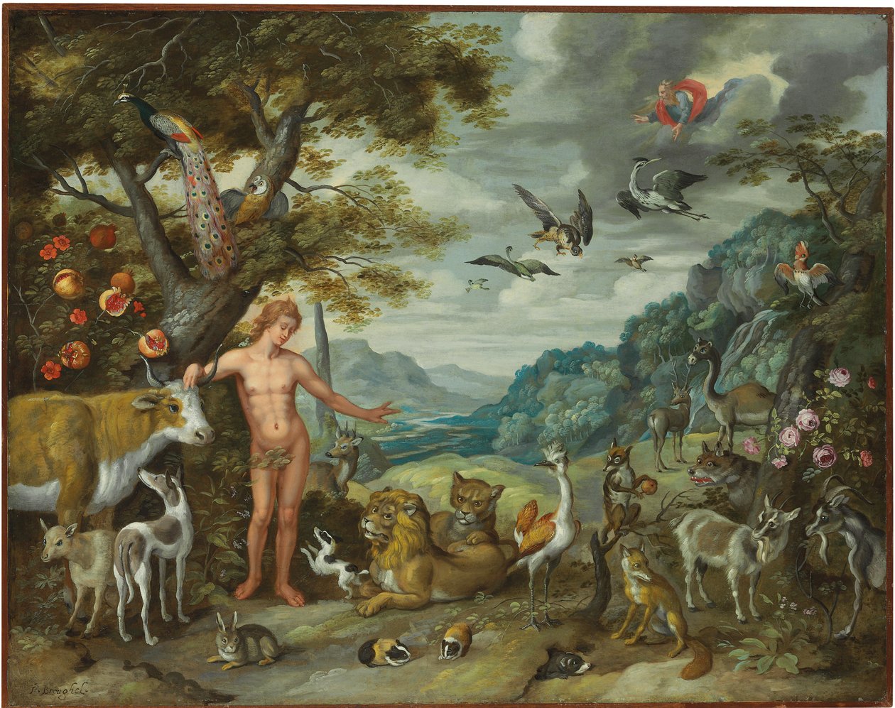 Adam die de dieren een naam geeft, uit Het verhaal van Adam en Eva door Jan Brueghel the Younger