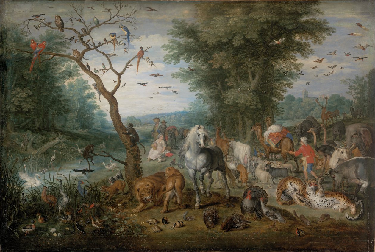Paradijselandschap met dieren door Jan the Younger Brueghel