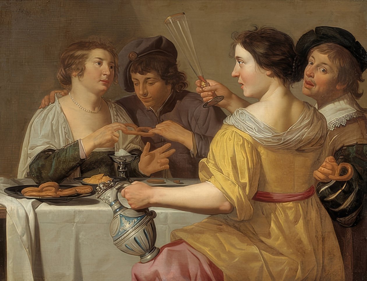 De pretzeletende mensen. 1630-40 door Jan van Bijlert