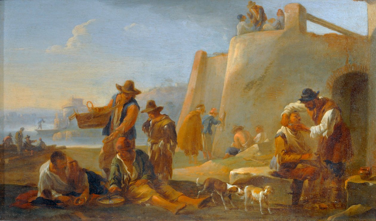De Napolitaanse Barbier, Een scène uit het volksleven in Rome ... door Jan van Bike Miel