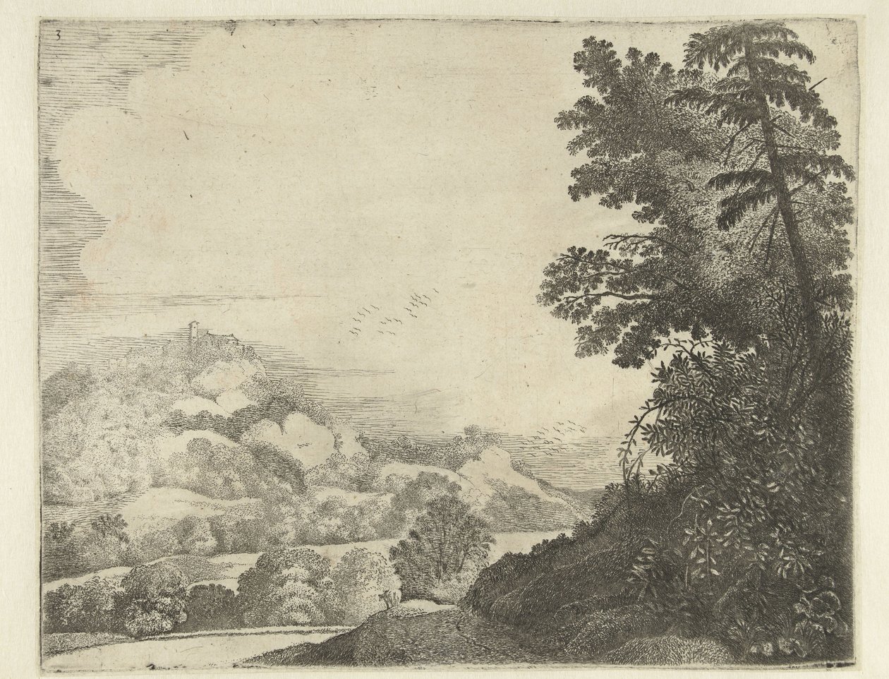 Landschap met schaap op heuvel en bomen door Jan van Brosterhuyzen