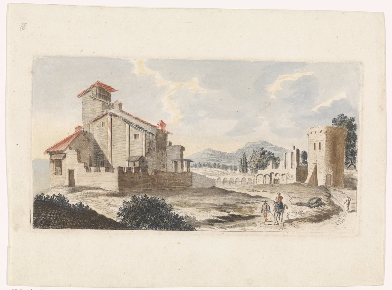 Italiaans landschap met man op een muilezel door Jan van Call (I) (attributed to)