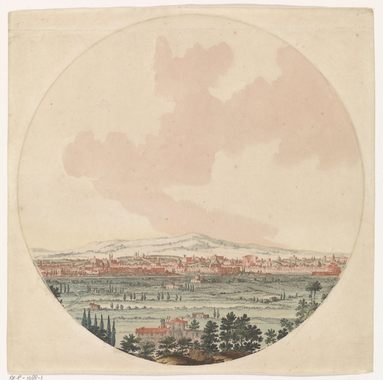 Gezicht op de stad Rome en het omliggende landschap door Jan van Call (I) (possibly)
