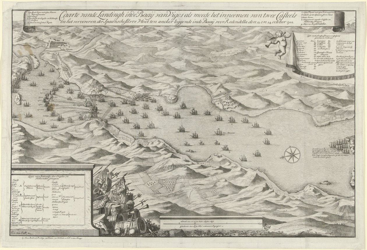 Zeeslag in de baai bij Vigo en de verovering van de Spaanse zilvervloot, 1702 door Jan van Call (I)