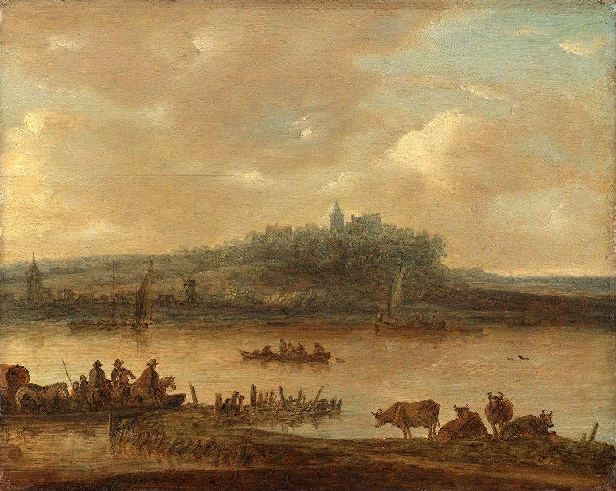Gezicht op de Rijn en de Elterberg door Jan van Goyen (manner of)