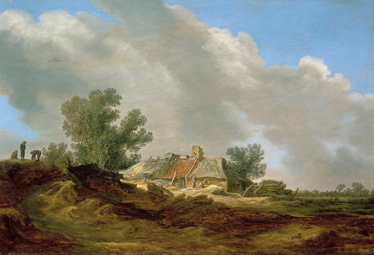 Duinlandschap met huisje en figuren door Jan van Goyen