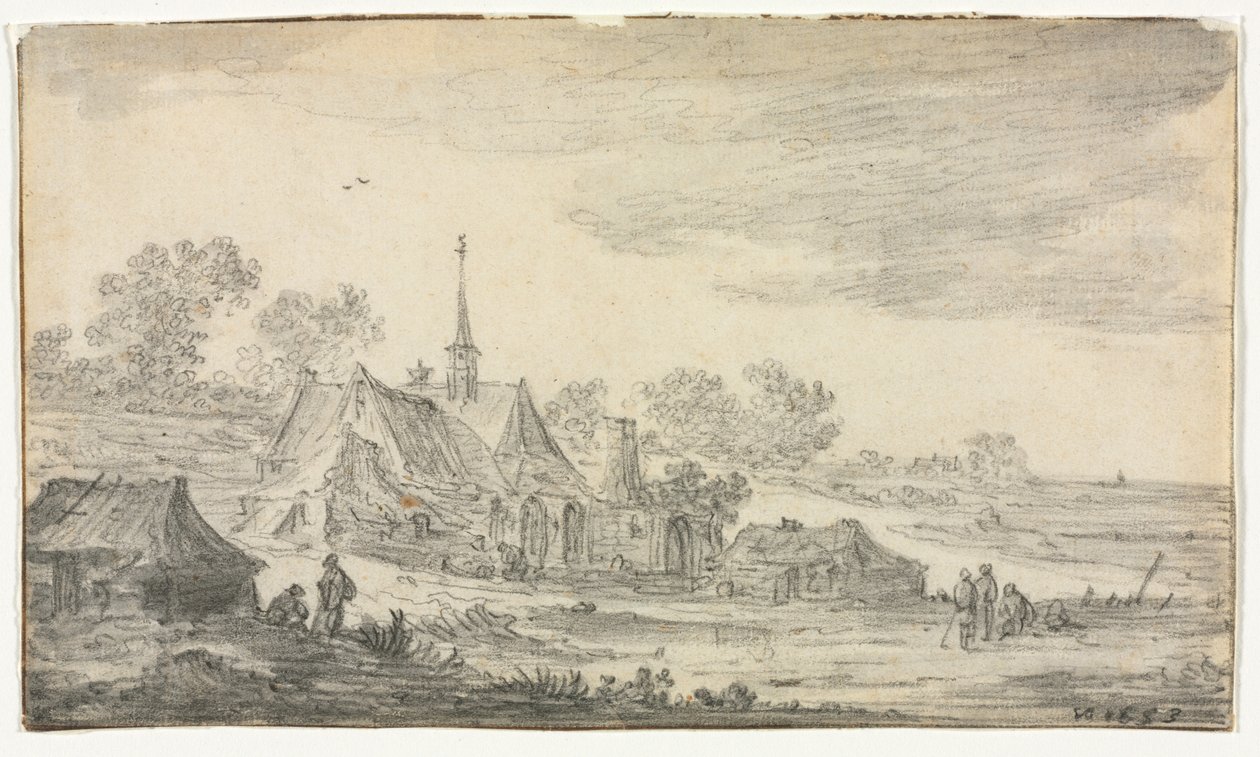 Groep Gebouwen aan een Kustlijn door Jan van Goyen