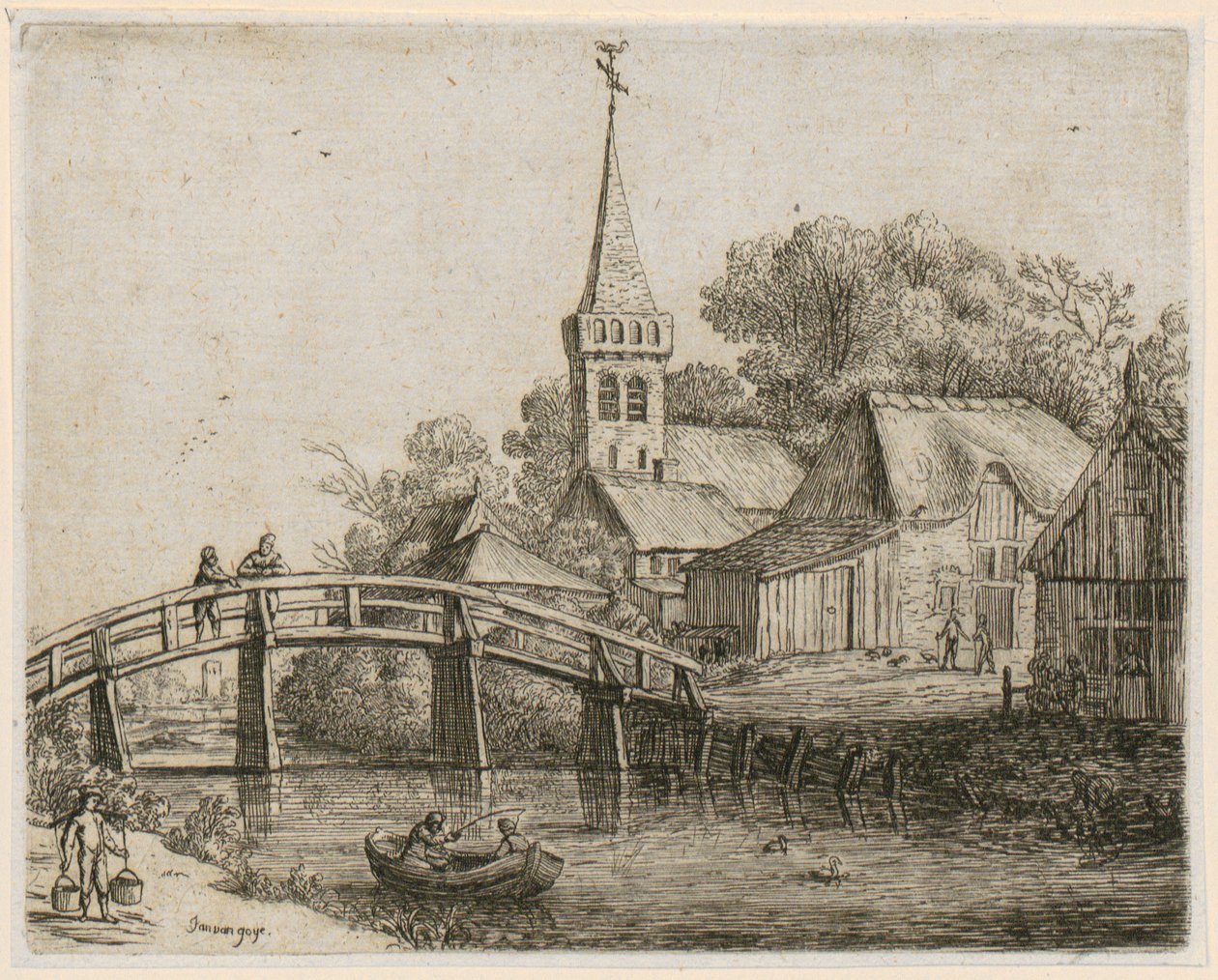 Houten brug, blad 4 uit de reeks „Verschillende landschappen“ door Jan van Goyen