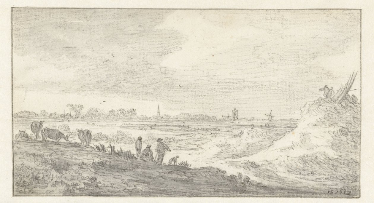 Landschap met figuren op een duin door Jan van Goyen
