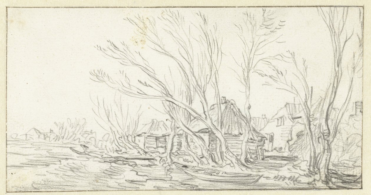 Landschap met kromme kale bomen voor boerderijen door Jan van Goyen