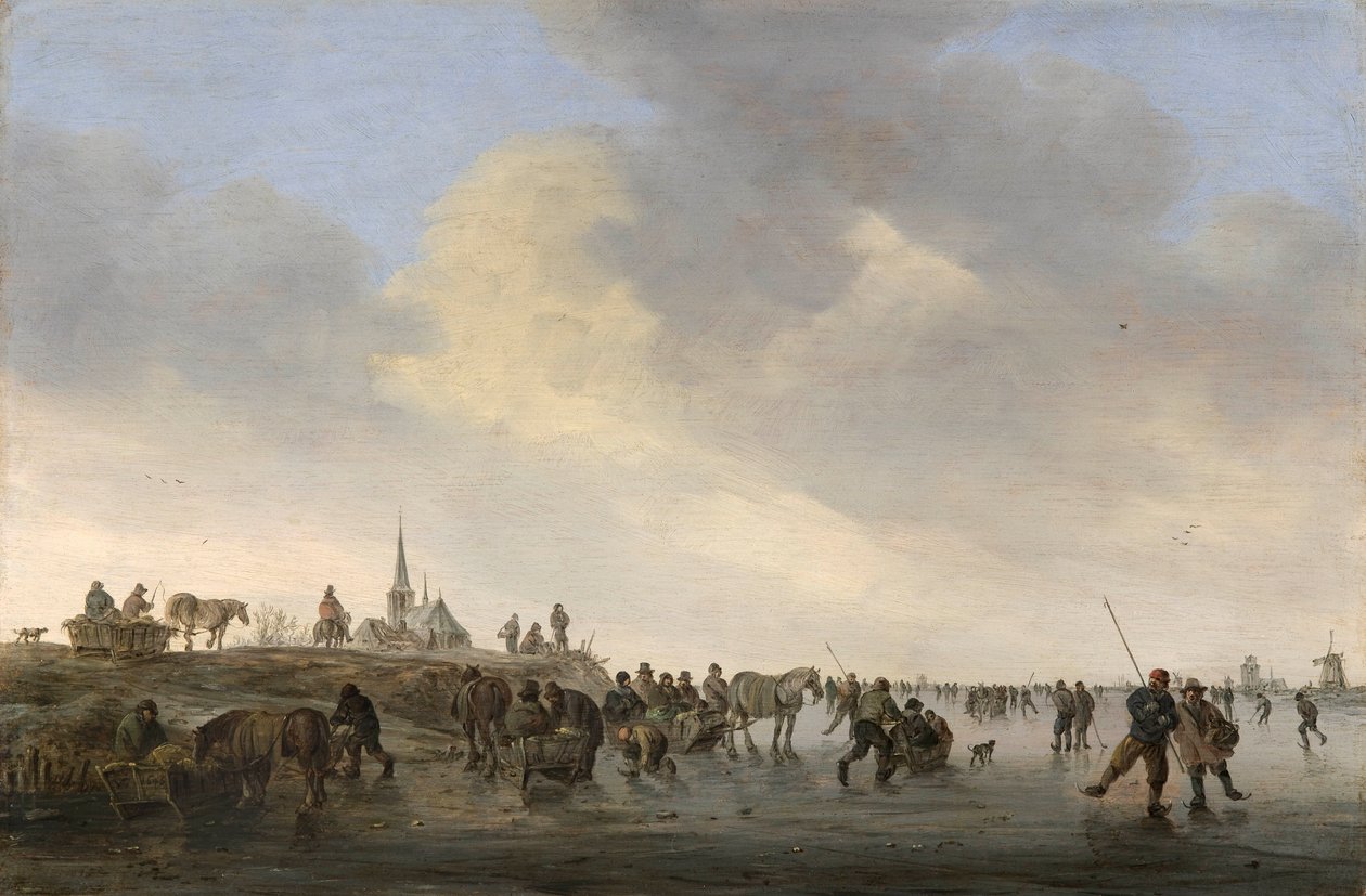 Skating on the Merwede near Dordrecht door Jan van Goyen