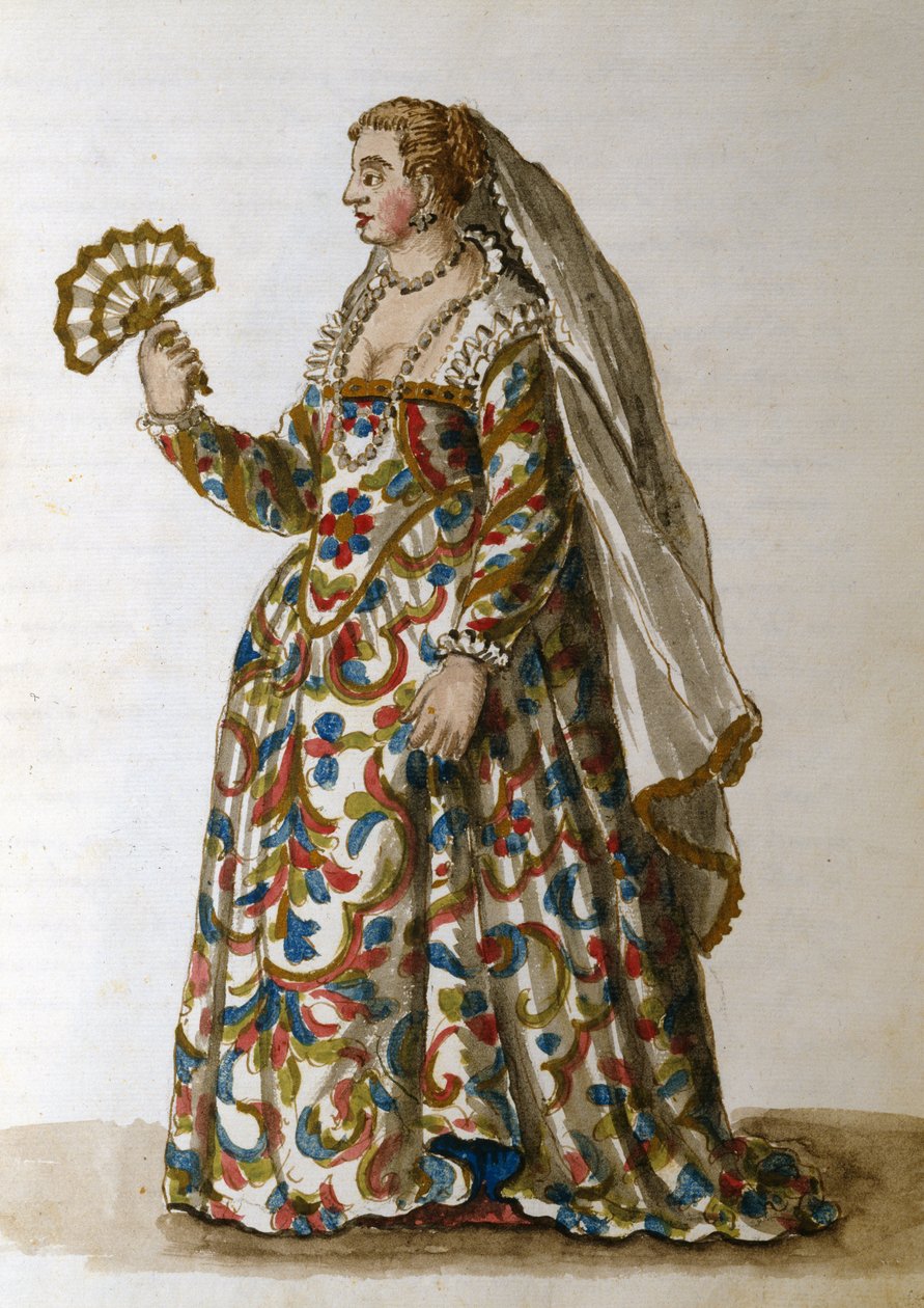 Een dame in avondjurk, de vrouw van een hoogwaardigheidsbekleder door Jan van Grevenbroeck