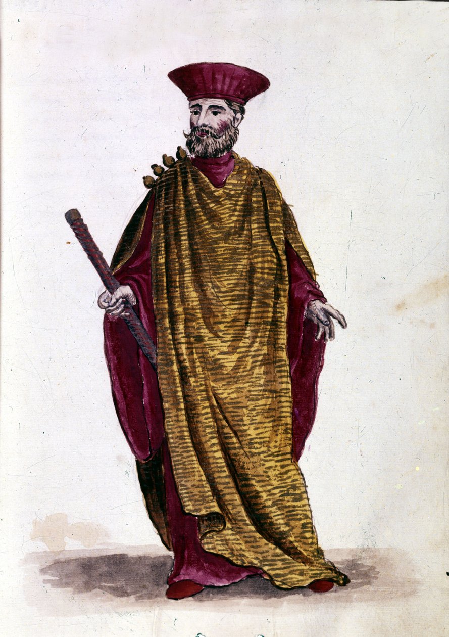 Kapitein van de Zee: Officier van de Militaire Marine van de Republiek Venetië. Aquarel en inkttekening uit het manuscript 