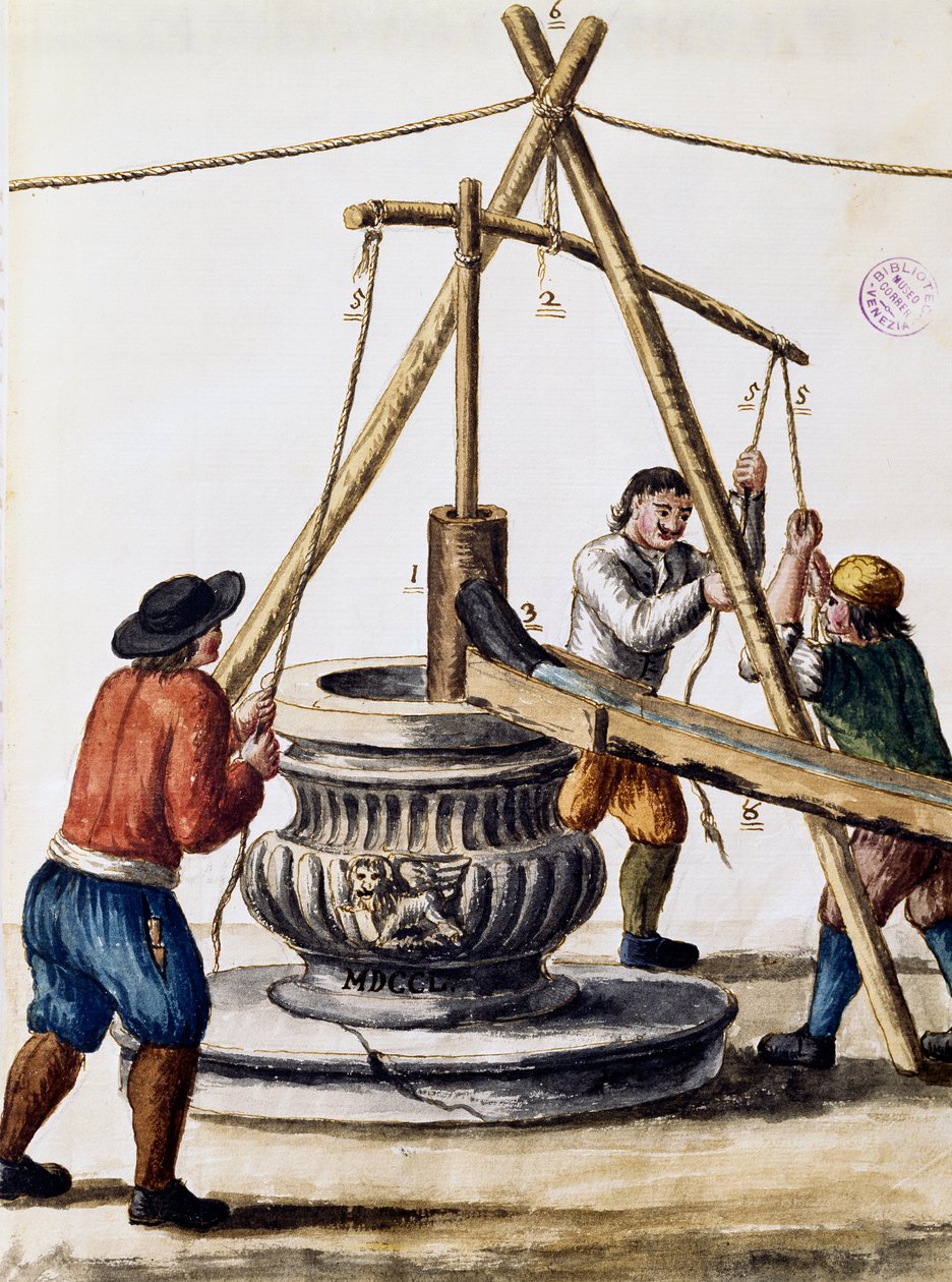 Put graven, illustratie uit Geïllustreerd boek van Venetiaanse kostuums, door Jan Grevenbroeck, aquarel, Italië door Jan van Grevenbroeck