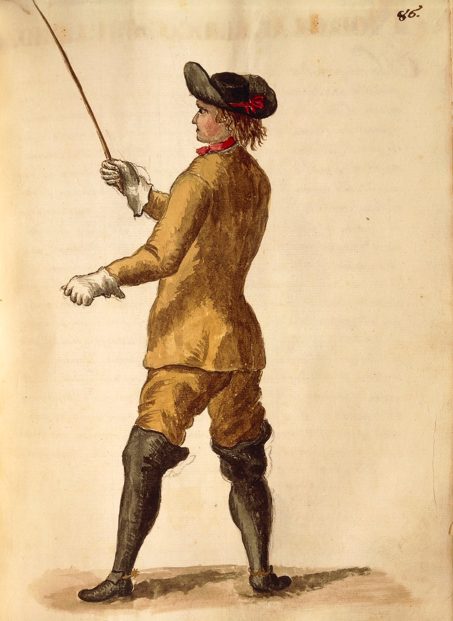 Heer in rijtenue, uit Gli Abiti de Veneziani, geïllustreerd kostuumboek, aquarel door Jan van Grevenbroeck