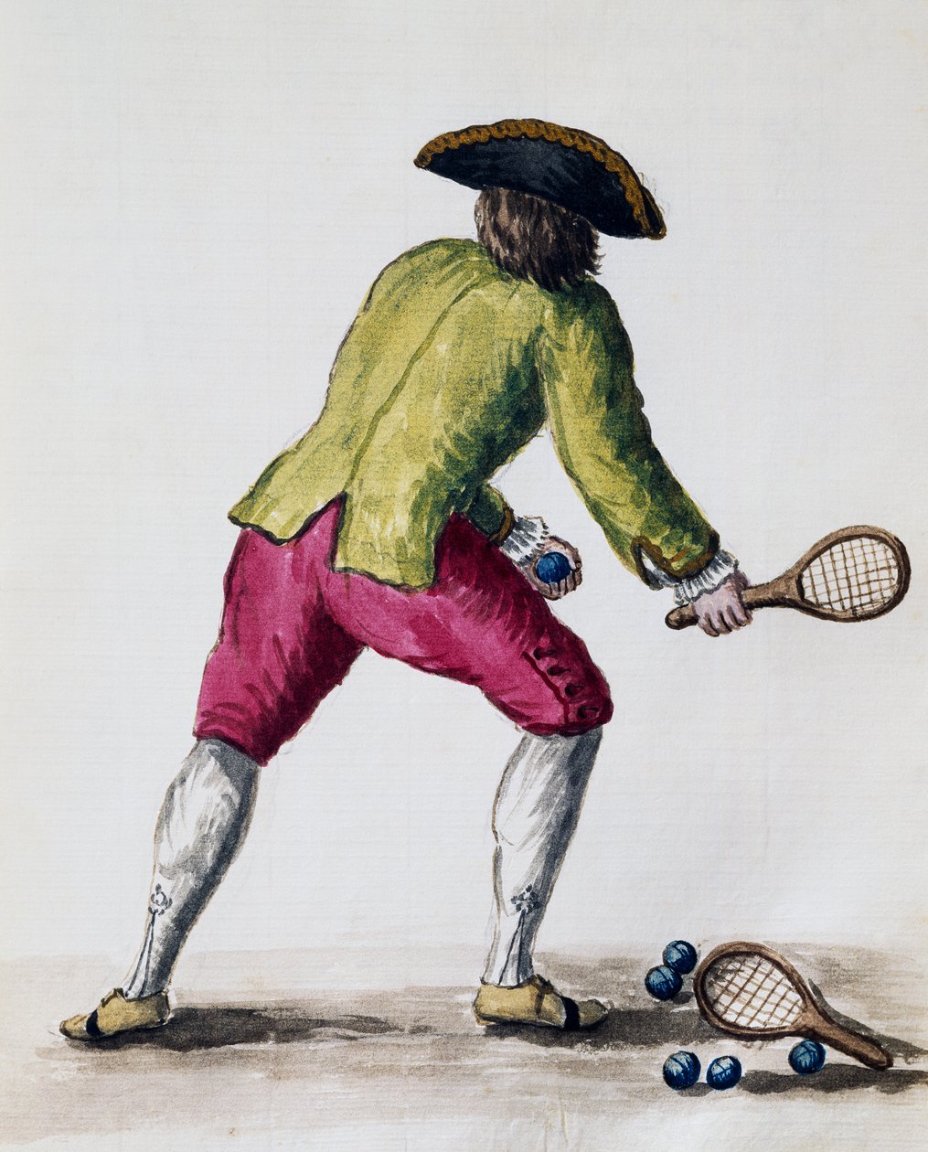 Man die speelt met racket en ballen, uit Het Geïllustreerde Boek van Venetiaanse Kostuums, Italië door Jan van Grevenbroeck