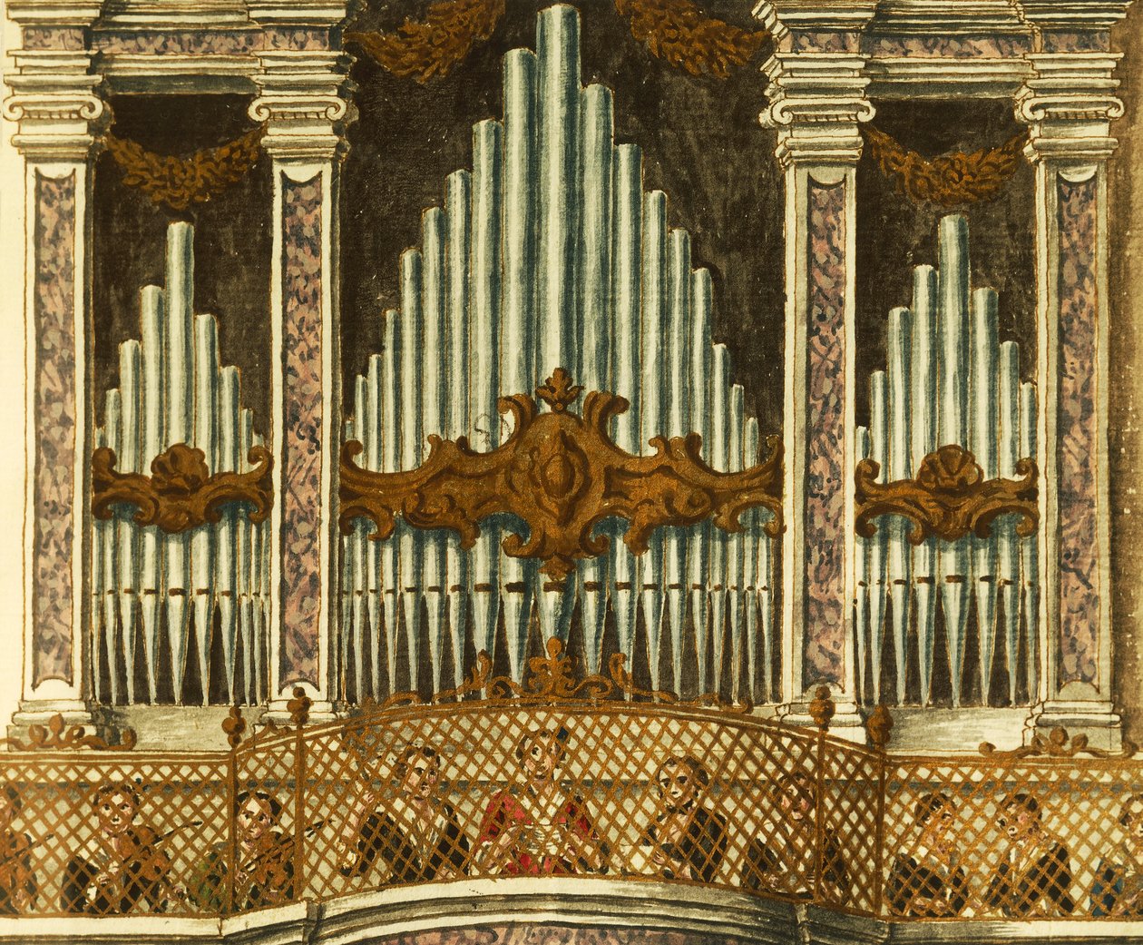 Orgel, detail van cantata van putti, door Giovanni Grevembroch door Jan van Grevenbroeck