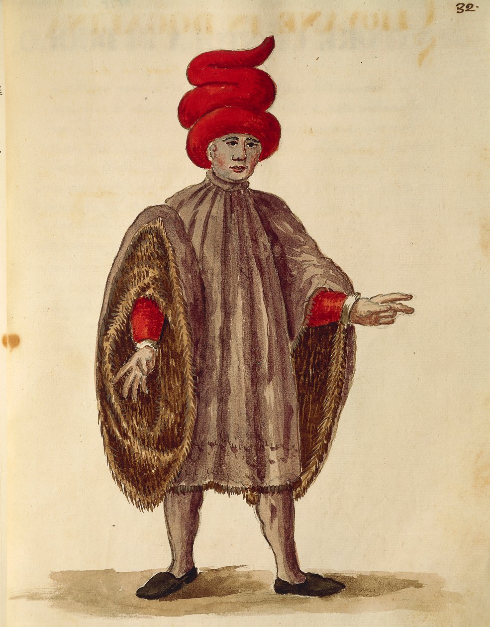 Jonge man gekleed in "Dogalina", formeel gewaad met wijde mouwen, Gli Abiti de Veneziani, uit geïllustreerd boek van kostuums door Jan van Grevenbroeck