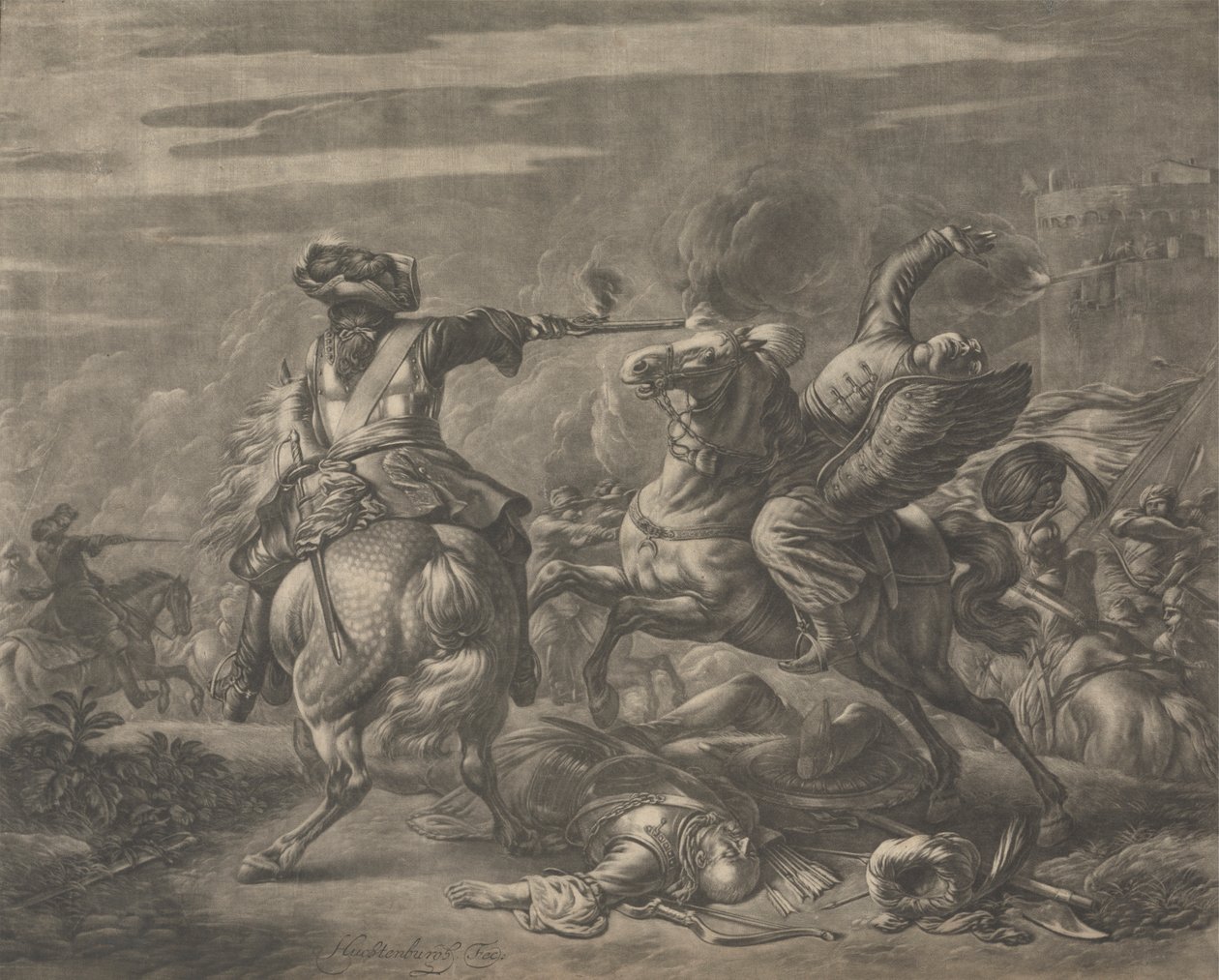 Slagveld - Dood van een Turk door Jan van Huchtenburg