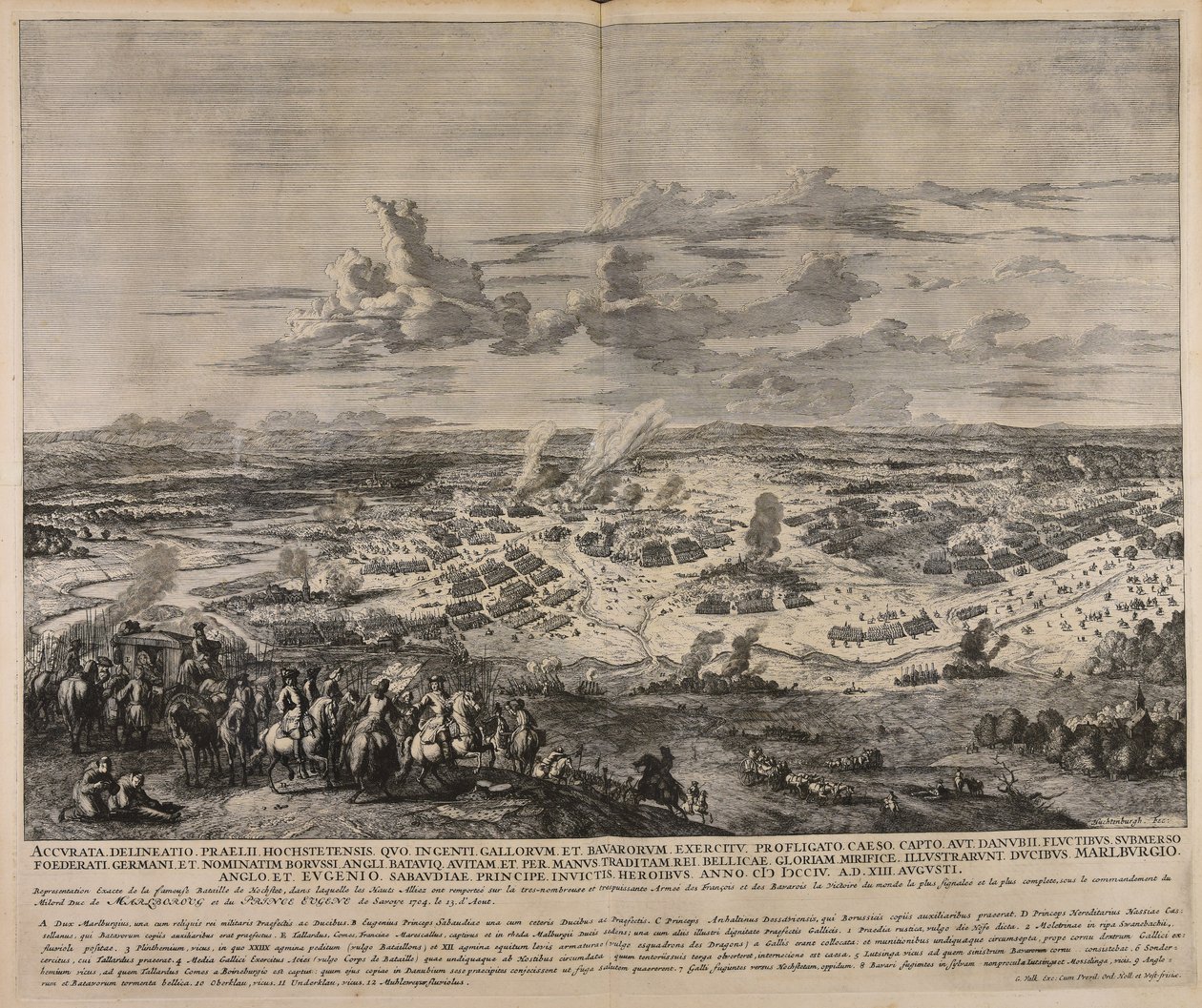 Accurata delineatio praelii Hochstetensis quo ingenti Gallorum et Bavarorum exercitu profligato caeso capto ...  Representation exacte de la fameuse bataille de Hochstet ... door Jan van Huchtenburgh