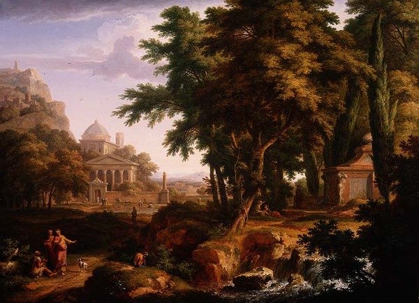 Arcadisch landschap met St. Peter en St. John die de kreupele man genezen, 1724-25 door Jan van Huysum