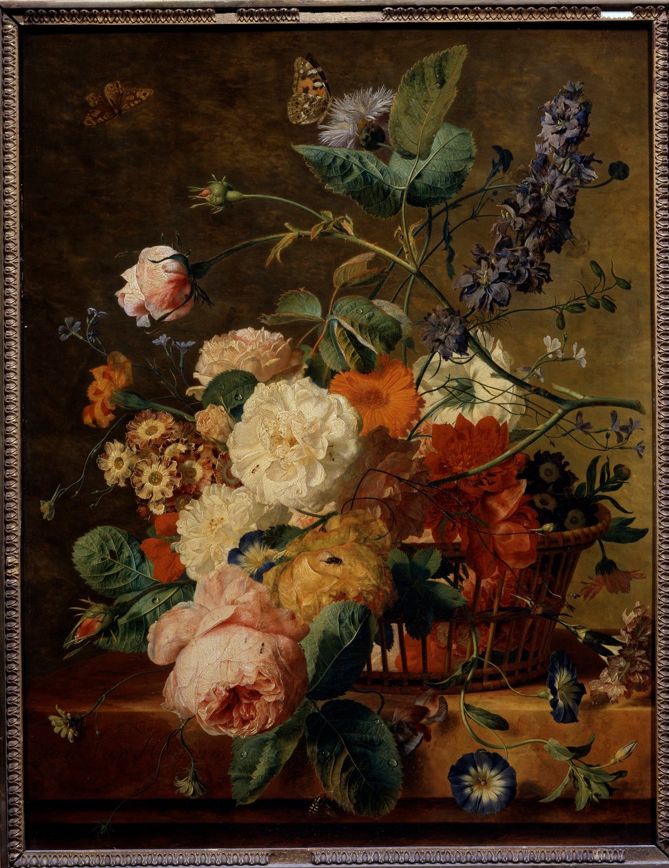 Bloemenmand met vlinders door Jan van Huysum