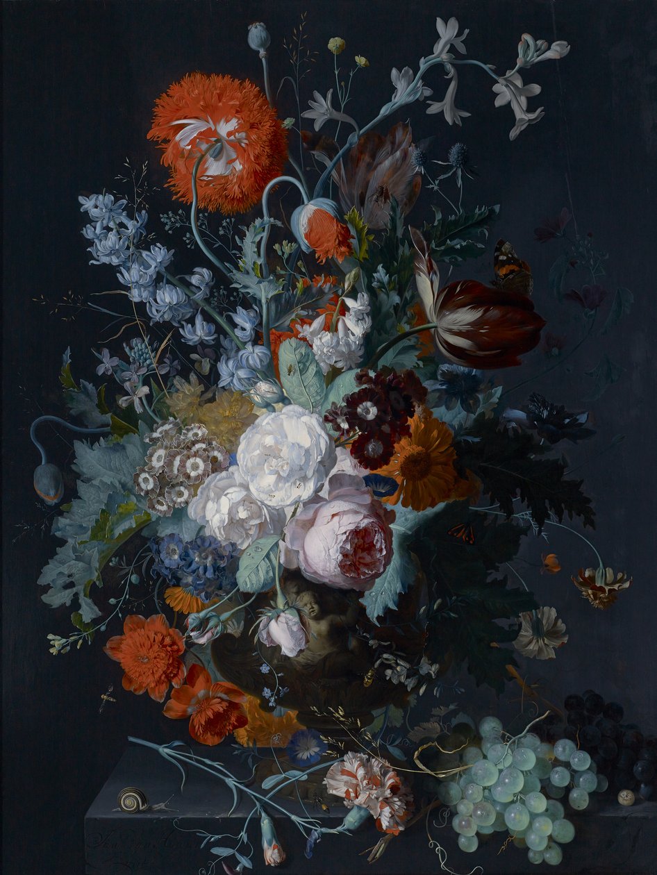 Stilleven van bloemen en fruit door Jan van Huysum