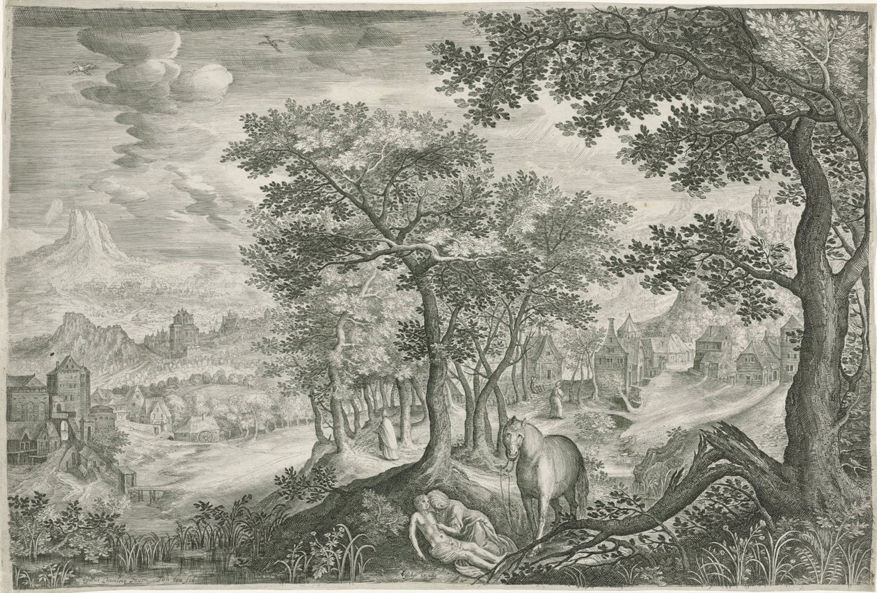 Berglandschap met de barmhartige Samaritaan door Jan van Londerseel