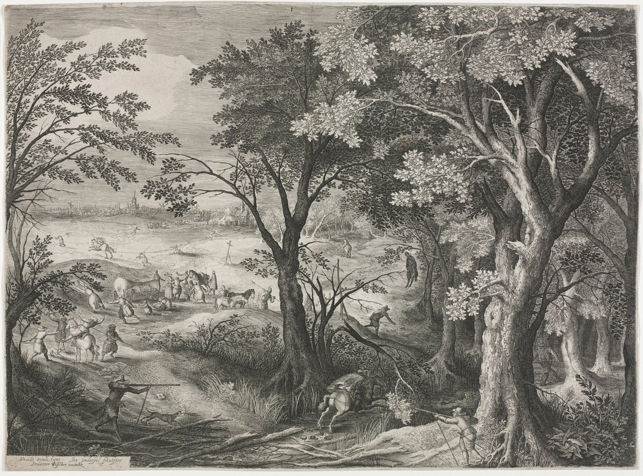Landschap met Reizigers Aangevallen door een Bende Rovers door Jan van Londerseel