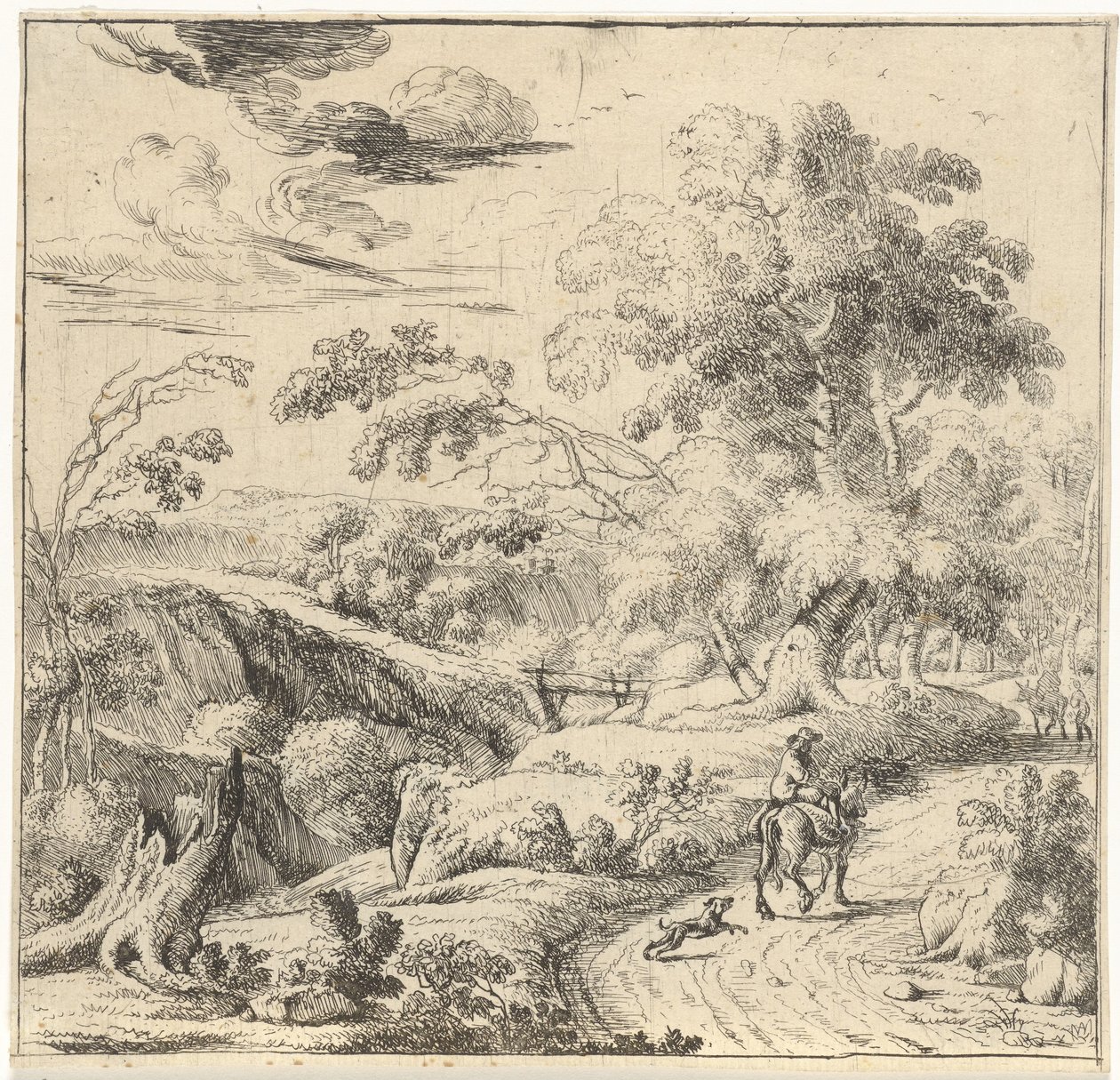 Landschap met een ezelrijder door Jan van Nickelen