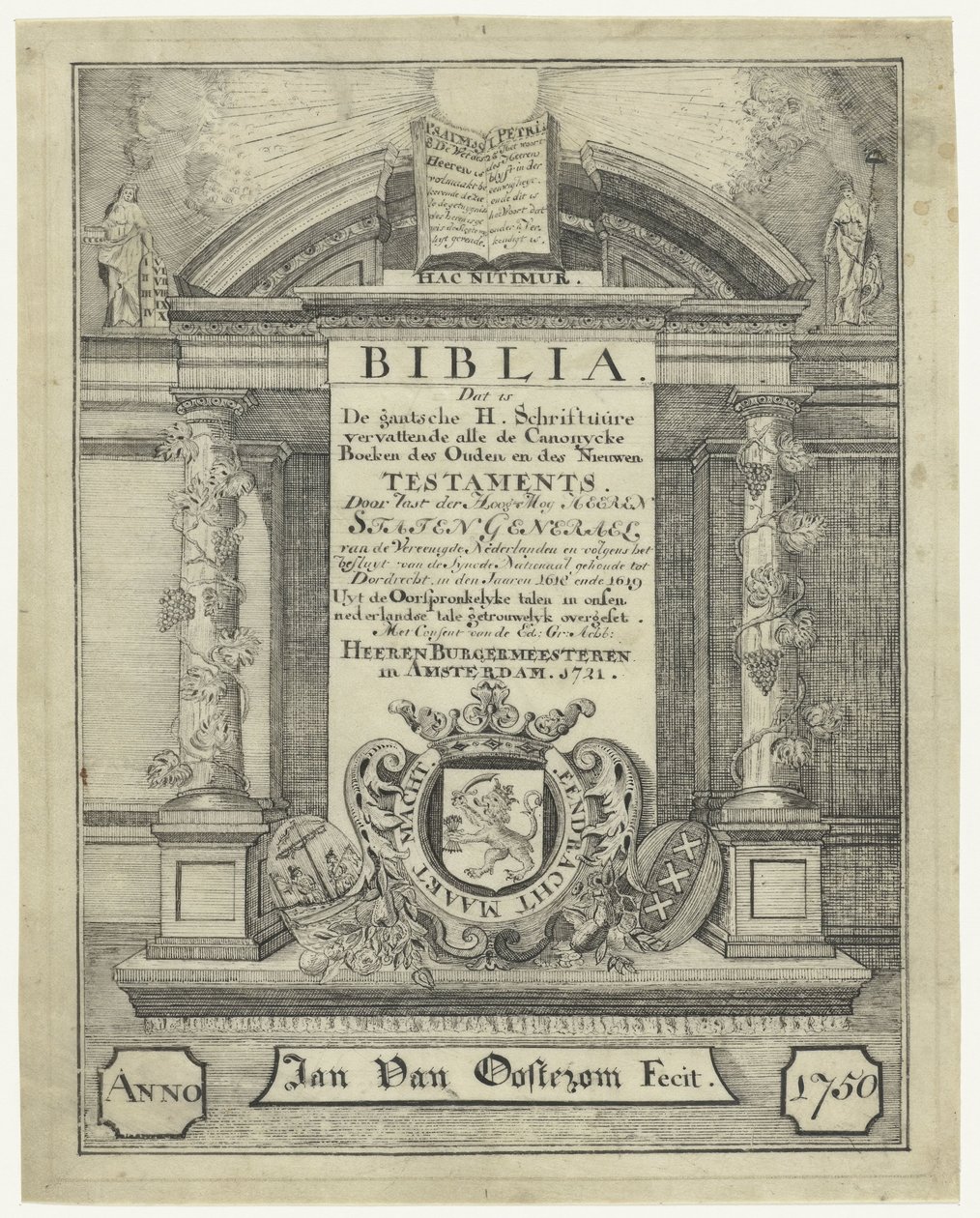 Titelblad van een bijbel uit 1721 door Jan van Oosterom