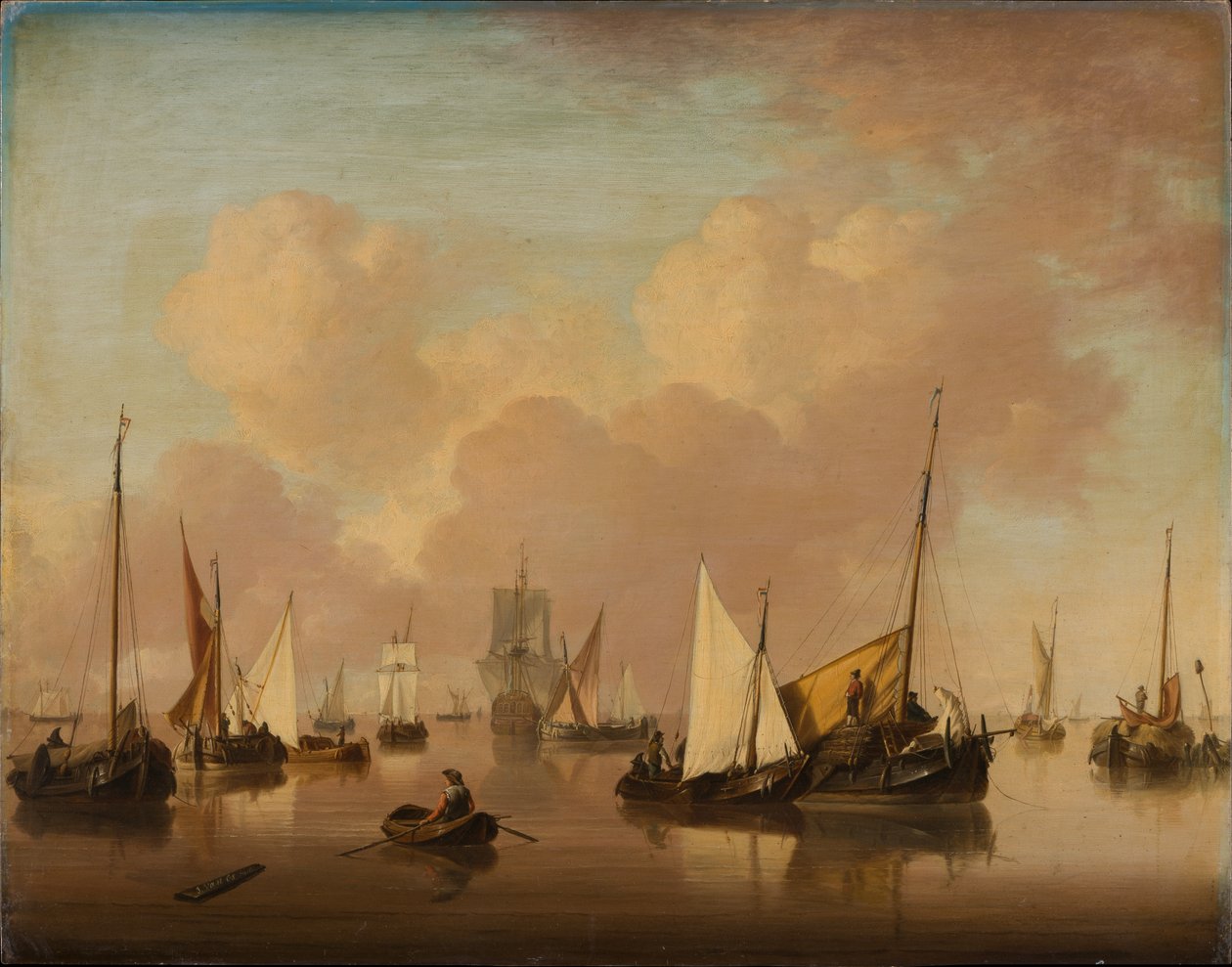 Boten en zeilboten op een rustige zee door Jan van Os