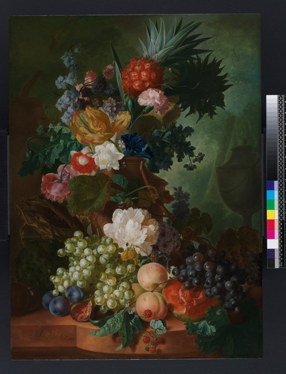 Vaas met bloemen en fruit, voor 1808 door Jan van Os