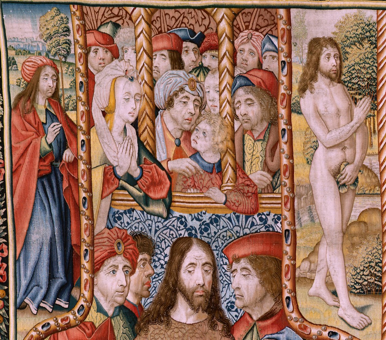 Vlaamse wandtapijt. Serie Episodes uit het Leven van de Maagd. De profetieën worden vervuld bij de geboorte van Christus. Eerste wandtapijt in de serie. Modellen Toegeschreven aan Jan van Roome (of van Brussel). door Jan van Roome